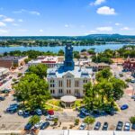 Historic Hood County Courthouse on the town square in downtown Granbury, Texas